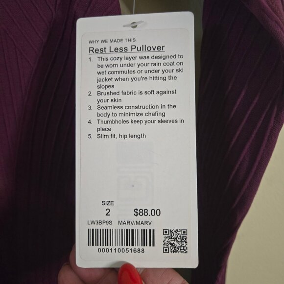 Lululemon NWT* Rest Less Long Sleeve Pullover Marvel Plum (discoloration) Size 2 - Picture 7 of 8